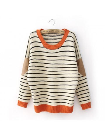 Women's Striped Knitted Sweater With Elbow Patch on Luulla