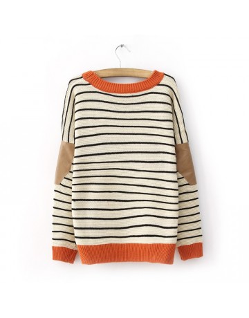 Women's Striped Knitted Sweater With Elbow Patch on Luulla