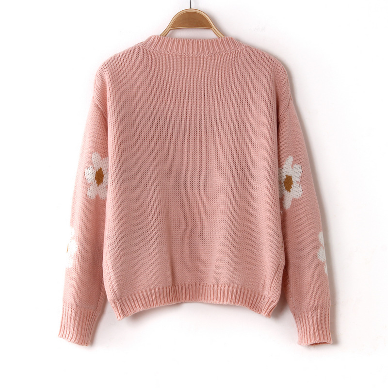 Pink Sun Flower Knitted Sweater on Luulla